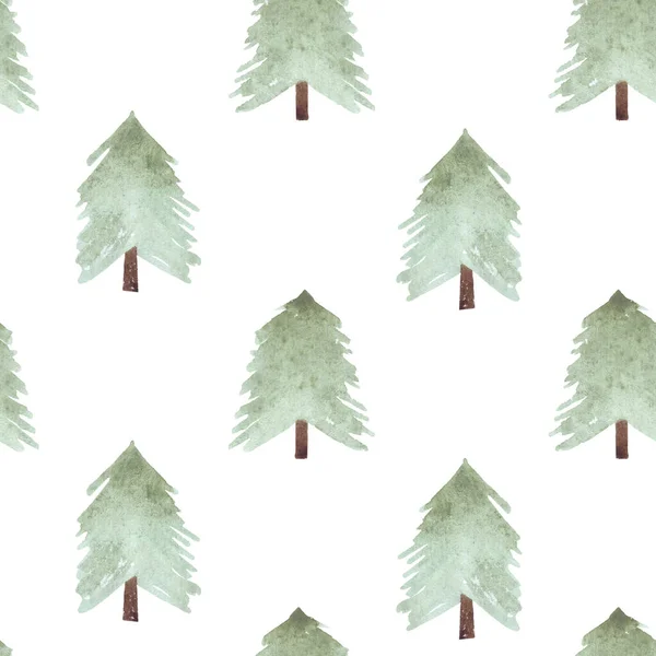 圣诞和新年装饰用的绿色松树的水彩图案很可爱 在白色背景上孤立的树的轮廓图解 可用于纺织品 印刷品 墙纸的设计 — 图库照片
