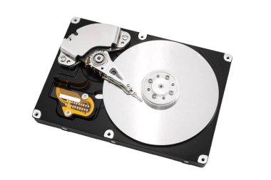 Açılan harddisk üzerinde beyaz izole
