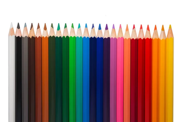Line of colored pencils isolated on white — Stock Photo, Image