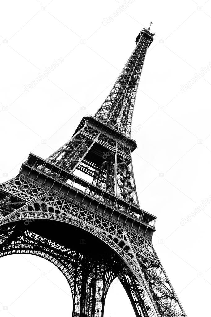 Tour Eiffel in black and white silhouetted against a plain white