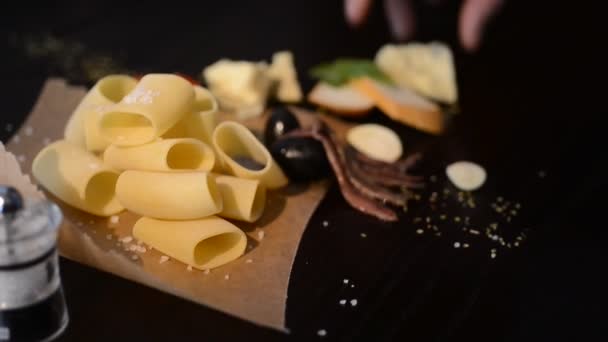 Food ingredients for Italian pasta — Stock Video