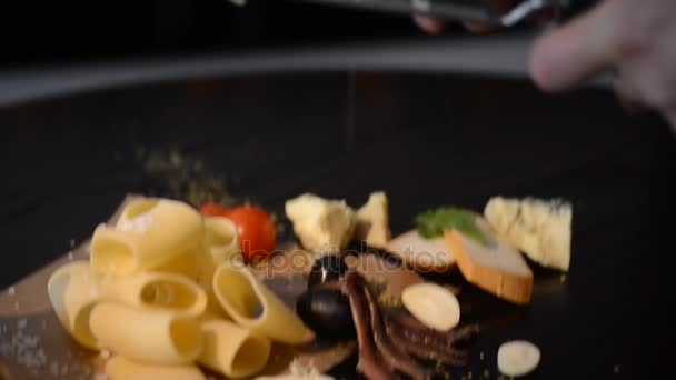 Συστατικά τροφίμων για ιταλικά ζυμαρικά — Αρχείο Βίντεο