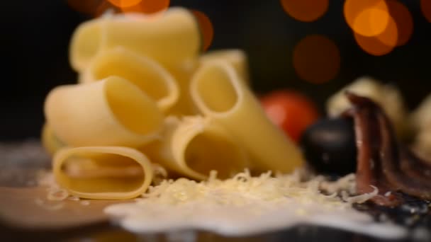 Food ingredients for Italian pasta — Stock Video