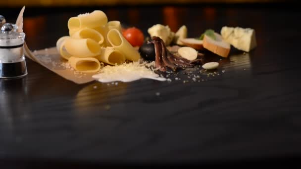 Food ingredients for Italian pasta — Stock Video
