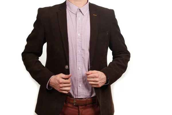Företag - glada leende affärsman i mörk brun kostym — Stockfoto