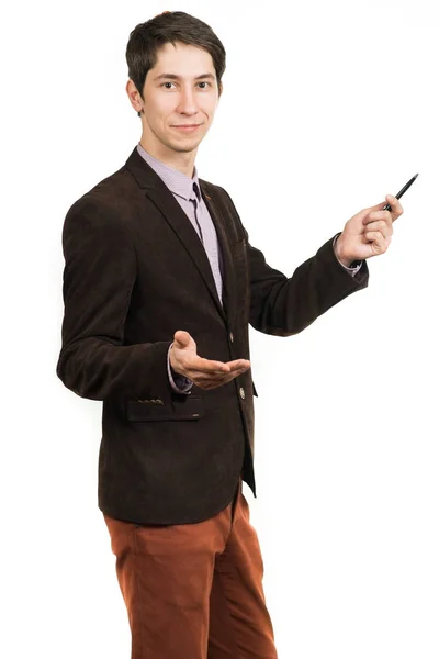 Ung forretningsmann med telefon i hånden – stockfoto