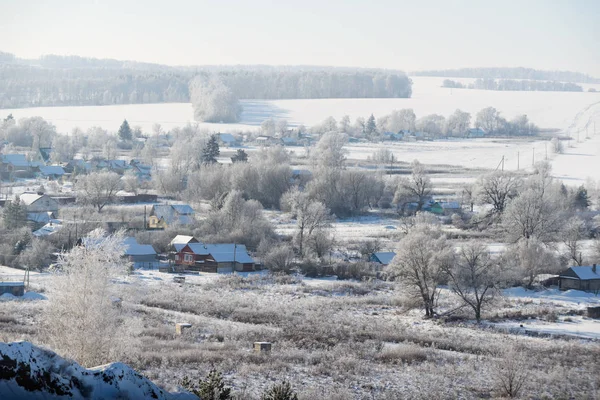 Landsbygd Vinter Landskap Med Vit Frost Ravin Med Träd — Stockfoto