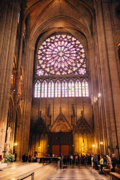 Paris França Interior Catedral Notre Dame Com Arcos Imponentes Com — Fotografia de Stock