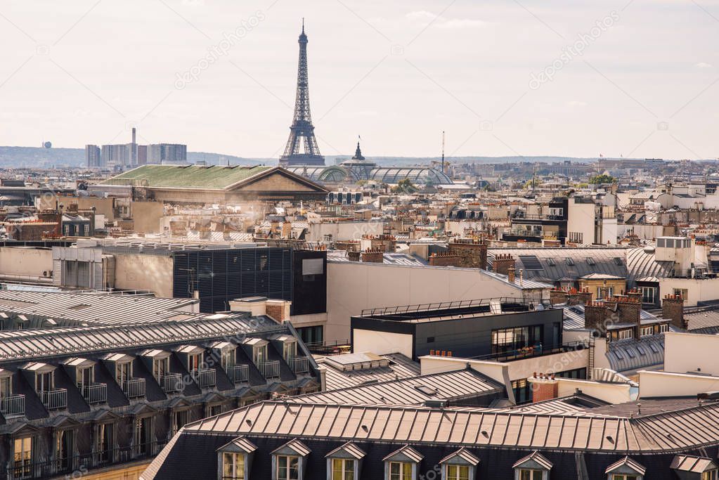 Paris, France, panorama of the city is visible from the survey site on the roof of the famous Gallery store Lafayette.