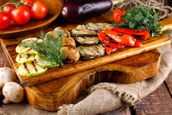 Fried Healthy Vegetables Cutting Board Wooden Table Background — Stock Photo, Image