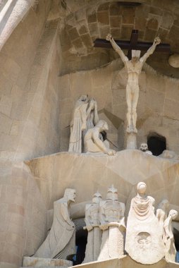 Barcelona, İspanya 'daki Sagrada Familia (Expiatori de la Sagrada Familia tapınağı)' nın detayları. Antoni Gaudi tarafından tasarlandı, UNESCO dünya mirası sitesi