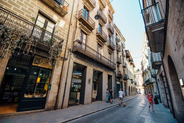 Ruas Medievais Girona Beco Medieval Com Paredes Pedra Girona Espanha — Fotografia de Stock