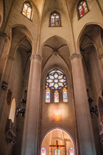 Iglesia Del Tibidabo Montaña Barcelona Con Estatua Cristo Que Domina — Foto de Stock