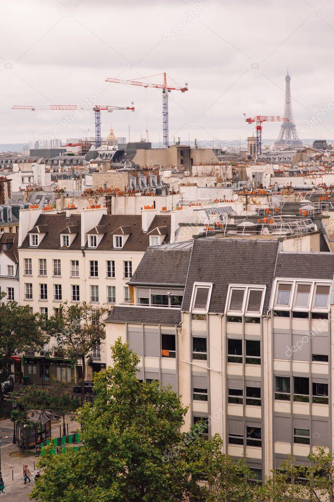 Paris, France. View of the city roofs from the observation gallery of the Georges Pompidou Center.on an autumn day