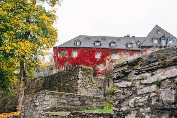 Monschau Alemania Hermosas Casas Históricas Una Pintoresca Ciudad Día Nublado — Foto de Stock