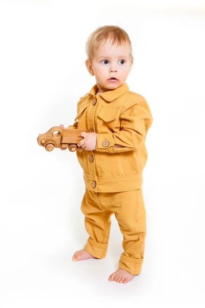 Portrait Fashionable Little Boy Isolated White Background — Stock Photo, Image
