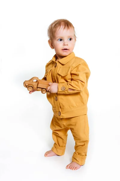Portrait Fashionable Little Boy Isolated White Background — Stock Photo, Image