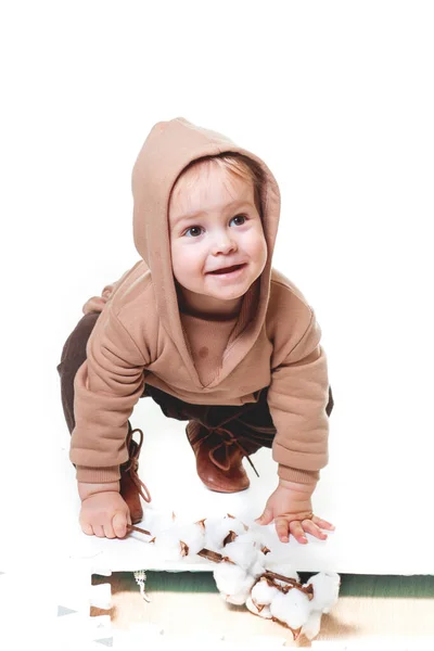 Fashionable Portrait Charming One Year Old Little Boy White Background — Stock Photo, Image