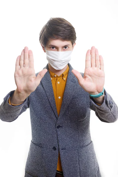 Σταματήστε Μόλυνση Υγιής Άνθρωπος Δείχνει Χειρονομία Σταματήσει Φωτογραφία Του Ανθρώπου — Φωτογραφία Αρχείου