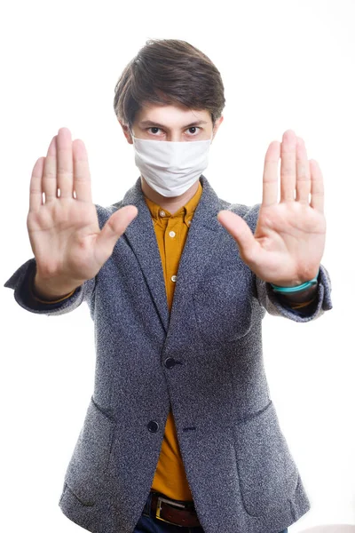 Σταματήστε Μόλυνση Υγιής Άνθρωπος Δείχνει Χειρονομία Σταματήσει Φωτογραφία Του Ανθρώπου — Φωτογραφία Αρχείου