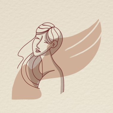 Bej arkaplan ve açık renkli iki parçanın soyut portresi.