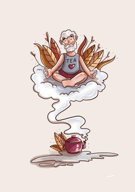 Çaydanlıktan çıkan cin. Sihirli ruh dilekleri gerçekleştiriyor. resimleme