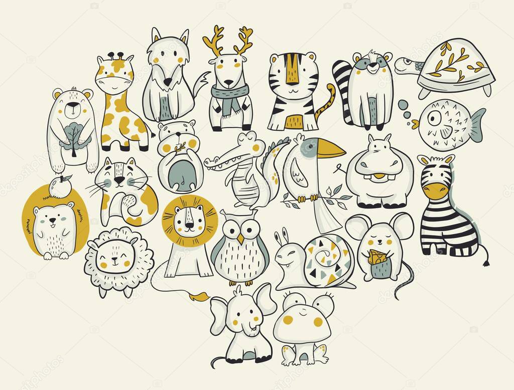 Animals of the Zoo in a linear fashion for alfavita. Work Design