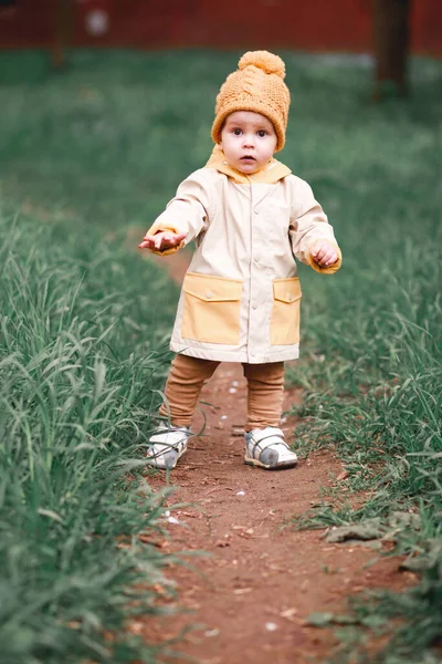 Primavera Niño Pequeño Camina Por Camino — Foto de Stock