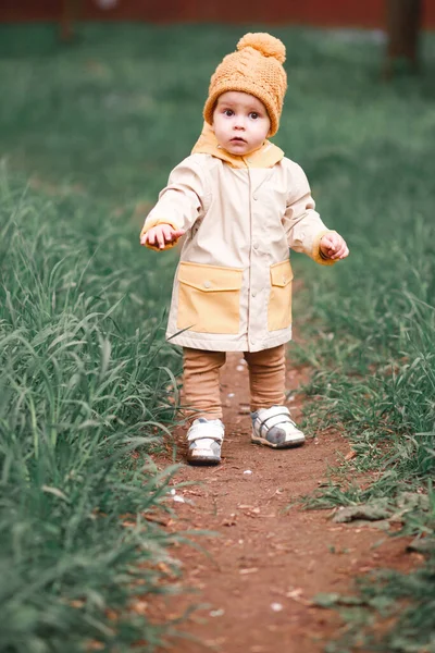 Spring Little Boy Walks Path — Stock Photo, Image