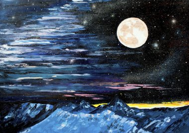 Dağ Moon Yağlıboya Resim yıldız