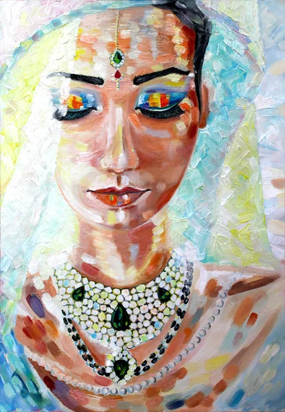 Mariée femme indienne peinture à l'huile — Photo