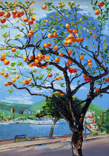 orange tree oil painting in Greece