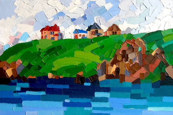 Paisagem mosaico pintura a óleo — Fotografia de Stock