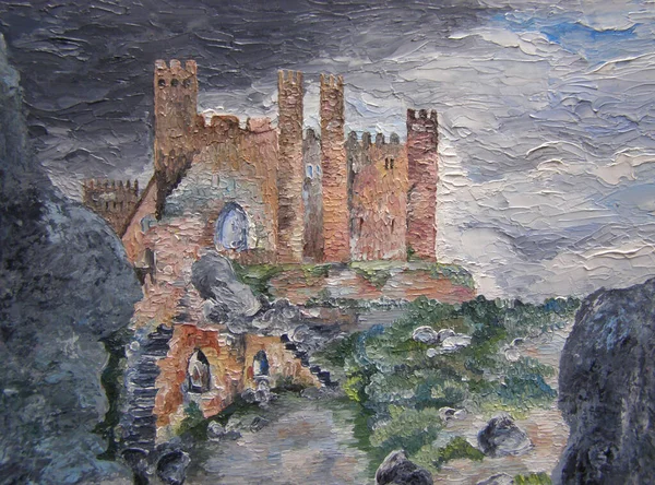 Oryginalny obraz olejny Zamek w Irlandii. Piękny krajobraz na płótnie. Impresjonizm. — Zdjęcie stockowe