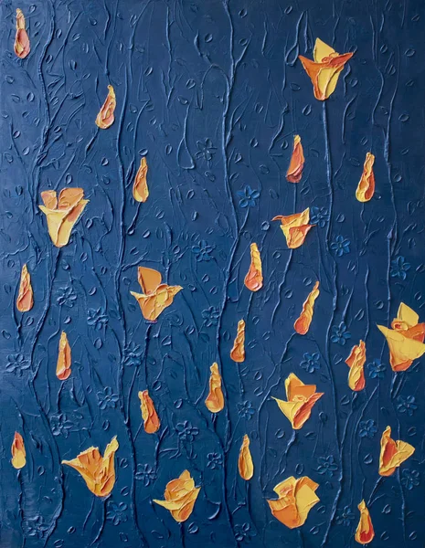 Pintura a óleo original de papoilas amarelas minimalismo — Fotografia de Stock