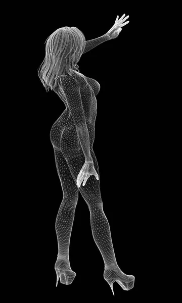Dívka, stavba těla, drátěný model na pozadí — Stock fotografie