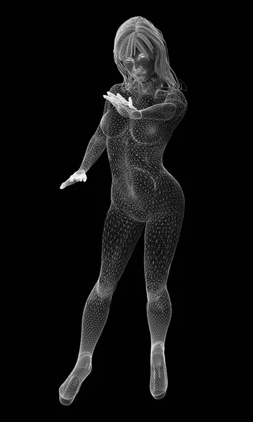 Девушка, структура тела, модель проволоки на заднем плане — стоковое фото