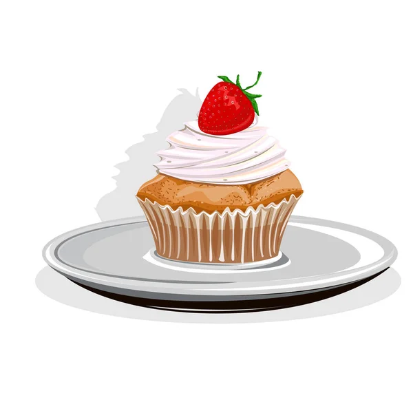 Realistic cupcake on a white saucer — Stock Vector