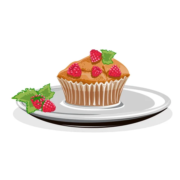 Realistic cupcake on a white saucer — Stock Vector