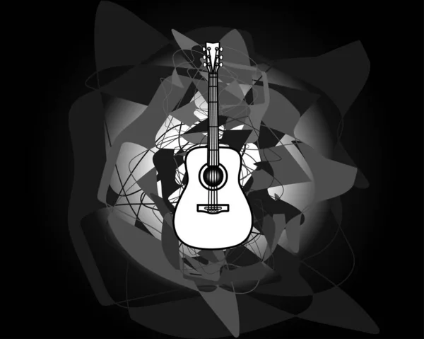 Guitarra Blanco Negro Sobre Fondo Abstracto Ilustración Vectorial — Vector de stock
