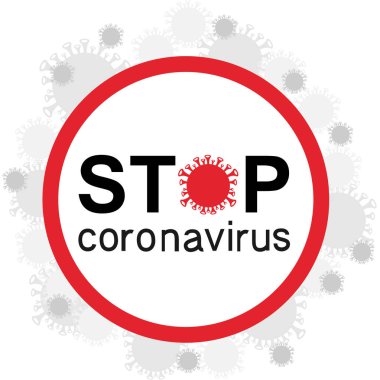  Coronavirus etiketi. Küresel salgını durdurun. Beyaz arkaplanda vektör illüstrasyonu.