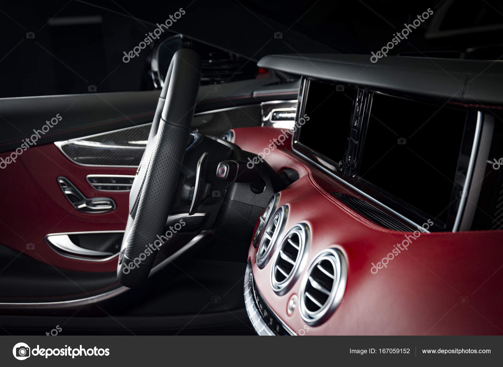 Modern sport car red leather interior Stock Photo by ©gargantiopa1