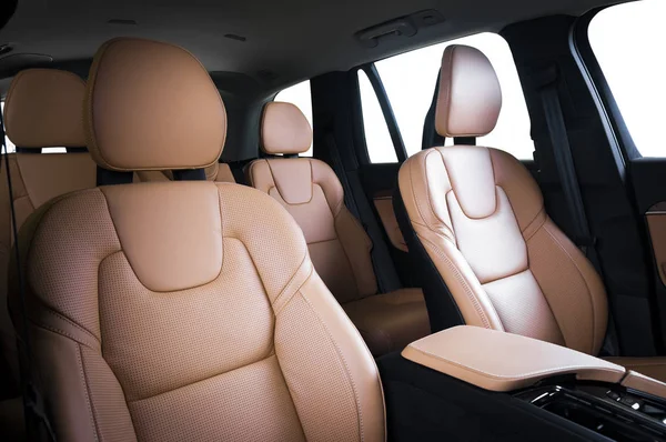 Luxury Car Interior Prestige Modern Car Comfortable Leather Seats Red — Stock Photo, Image