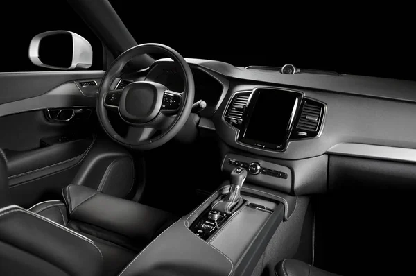 Moderno Luxo Prestígio Carro Interior Painel Instrumentos Volante Interior Couro — Fotografia de Stock