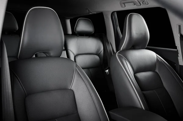 Luxury Car Interior Prestige Modern Car Comfortable Leather Seats Black — Stock Photo, Image