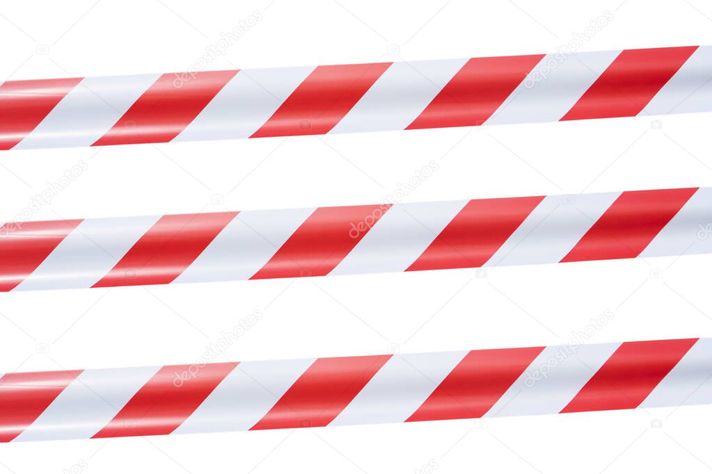 red and white warning tape isolated on white background