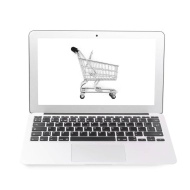 Ekranda alışveriş arabası olan dizüstü bilgisayar
