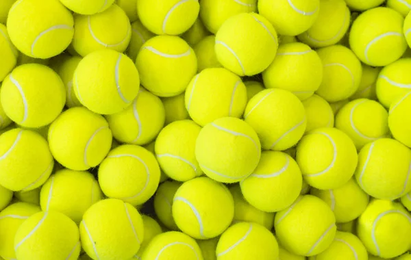 Montones Bolas Tenis Vibrantes Patrón Nuevas Bolas Tenis Para Fondo —  Fotos de Stock