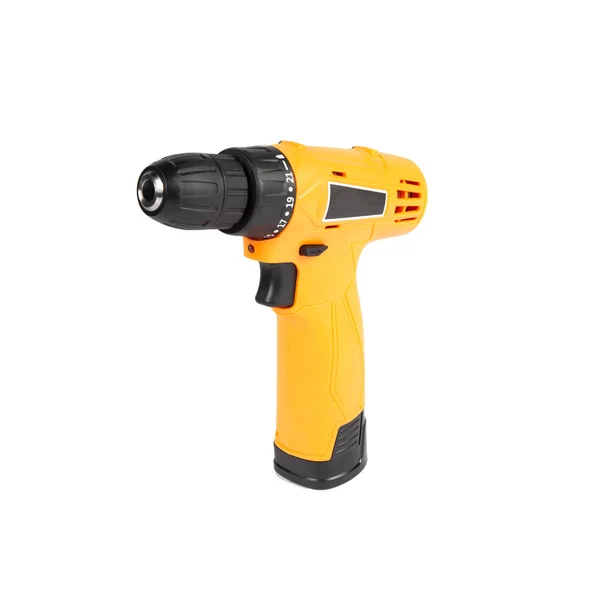 Compact Yellow Cordless Screwdriver Isolated White Background — Stock Photo, Image