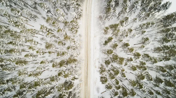 Vista Aérea Una Carretera Invierno Paisaje Invierno Fotografía Aérea Del —  Fotos de Stock